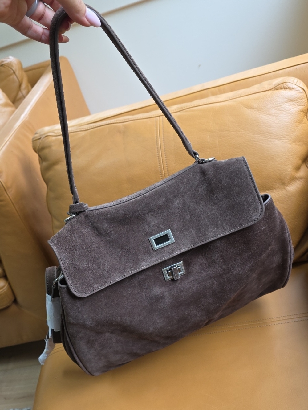 Walter Baker Chocolate Brown Suede Top-Handle Satchel